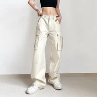100 cotton cargo pants harajuku low rise straight baggy casual pants white korean fashion streetwear women basic capris