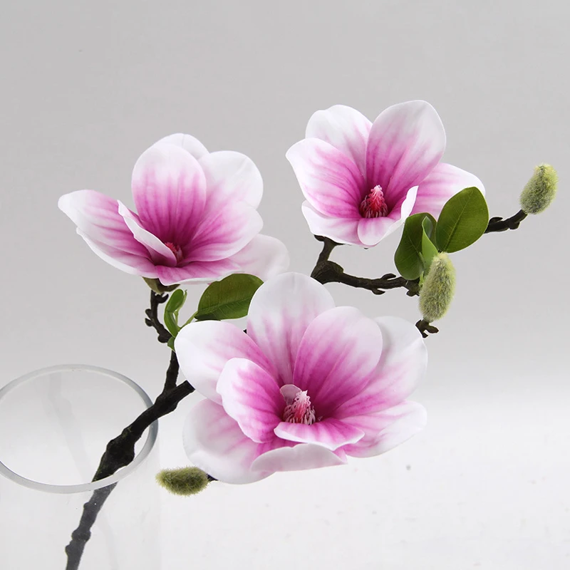 

3 Heads Real Touch Magnolia Artificial Flowers For Wedding Decoration Magnolia Fake Flower Branch Home Table Decor