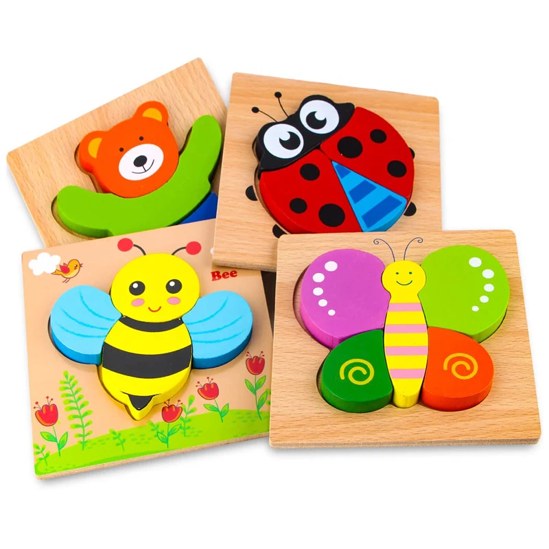 

Wooden Animal Puzzles Toddlers 1 2 3 Years Old Baby Educational Toys Gift Animal Patterns Vibrant Color Shapes of One's Choice