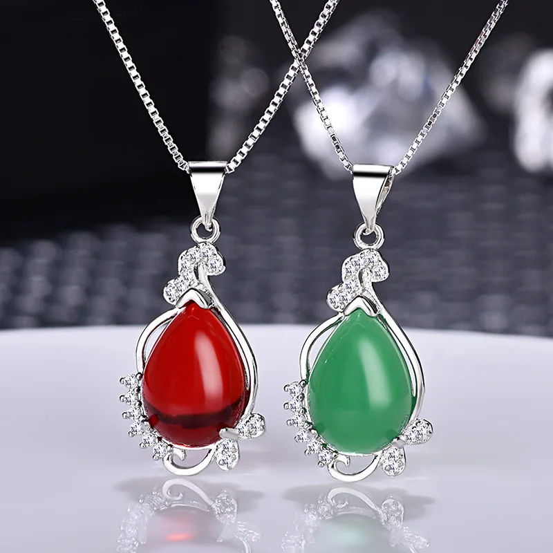 

SODROV Onyx Necklace Women's Imitation Green Onyx Acrylic Chain Pendant Necklace Jewelry Gift for Women Whole Sale