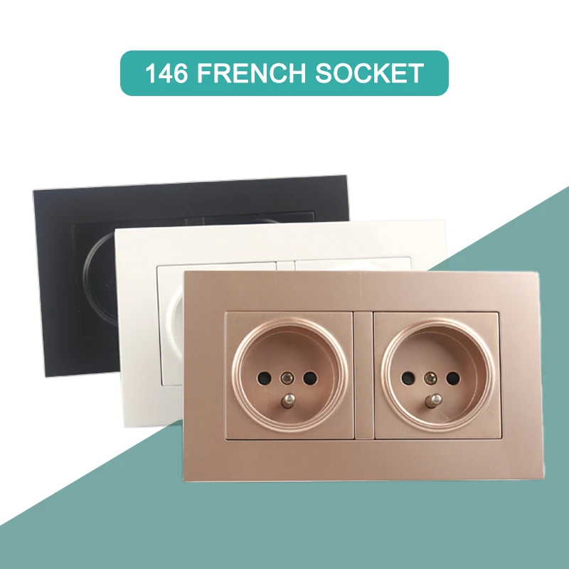 

France Standard Double Wall Socket For Home 16A White Black Glod PC Panel AC 110V-250V Electrical Outlet 146mm*86mm smart home