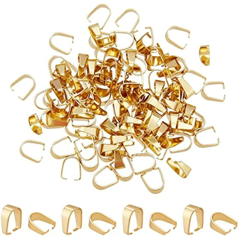 

120 Pcs 304 Stainless Steel Snap on Bails 18K Golden Pendant Connector Clasps Pinch Clip Dangle Pendant Bails for Jewelry Making