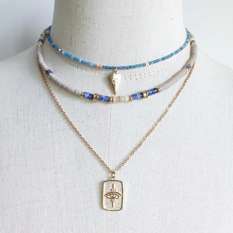 

Classic Vintage Blue Stone Beaded Choker Fall 2022 New Bigevil Eye Embellishment Clavicle Chain Man Women Fashion Versatile