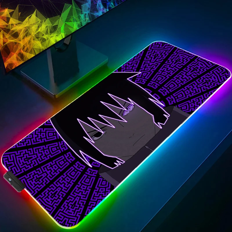 Фото RGB подсветка NARUTO Uchiha Sasuke коврик для мыши аниме Gabinete геймер компьютер светодиодный настольный коврик клавиатура игровые аксессуары большой коврик для мыши №2
