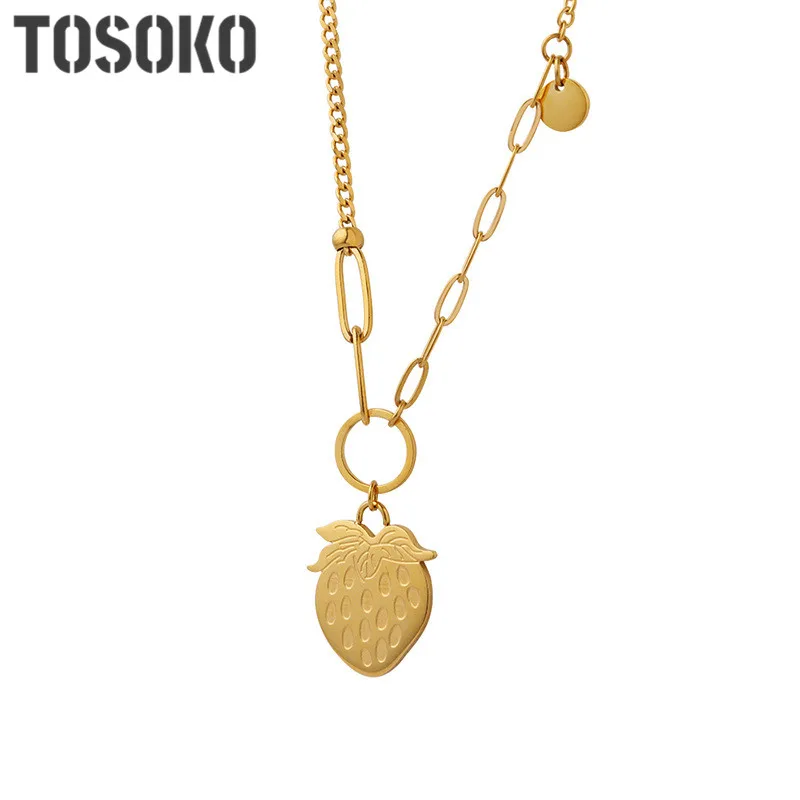 

TOSOKO Stainless Steel Jewelry Chain Splicing Strawberry Pendant Necklace Female Fashion Clavicle Chain BSP596