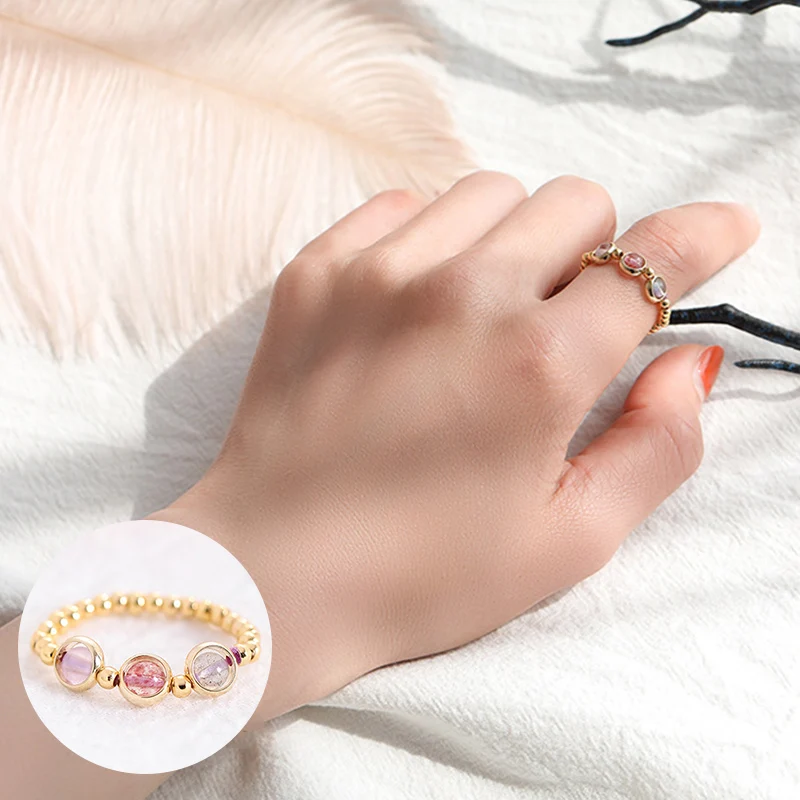 

PANJBJ Mosaic Crystal Natural Ring for Women Girl Lucky Exquisite Friendship Romantic Jewelry Birthday Gift Dropshipping