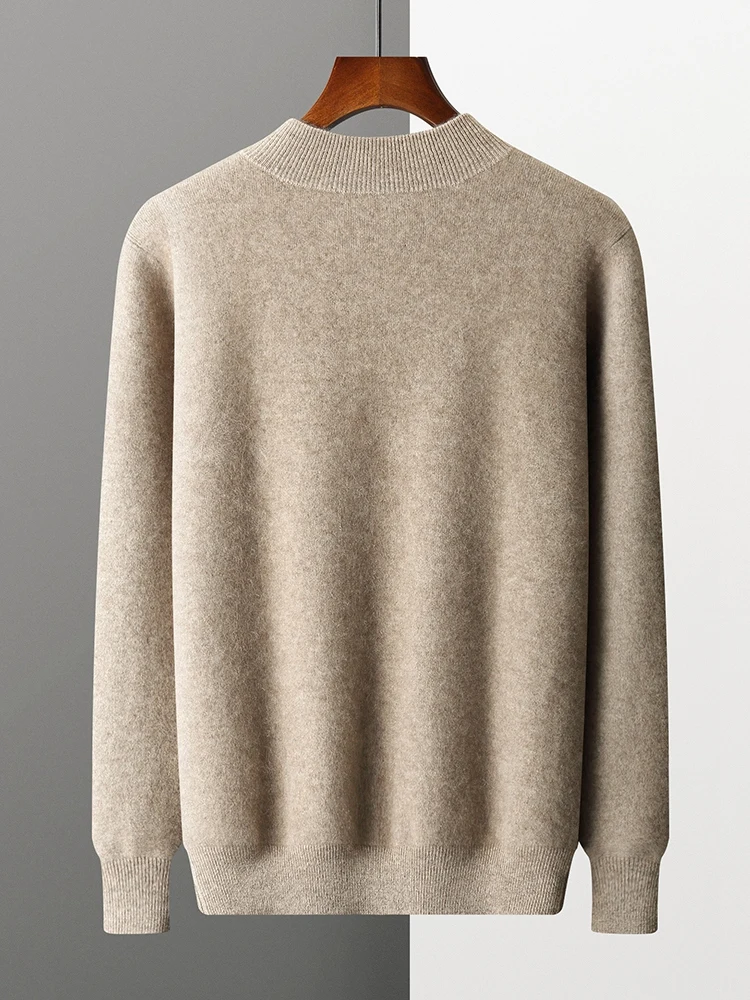 Мужской 100% кашемировый свитер на молнии кардиган с воротником-стойкой и длинным