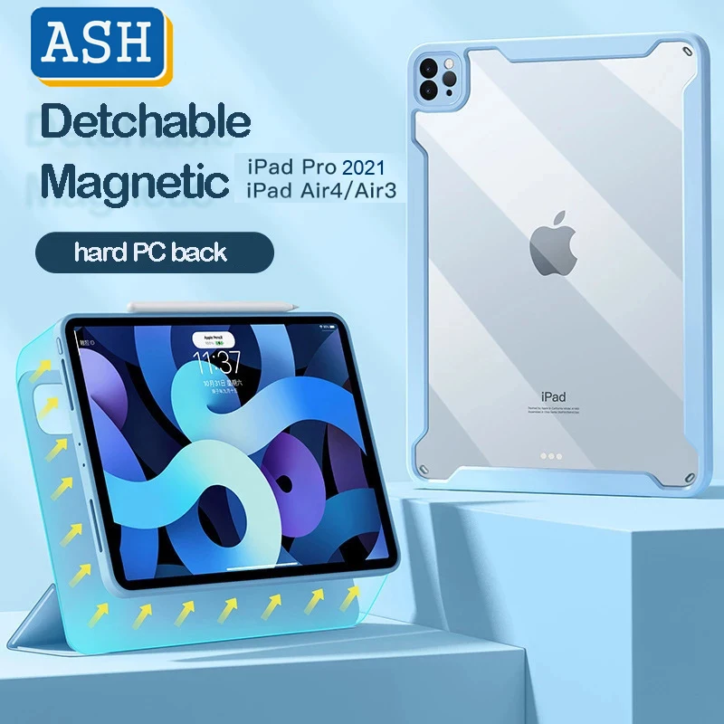 

For iPad Pro 11 2021 Pro 12.9 10.2 8th 7th Magnetic Detachable Case for Pro 11 2020 Air 4 10.9 Transparent Acrylic Back Cover