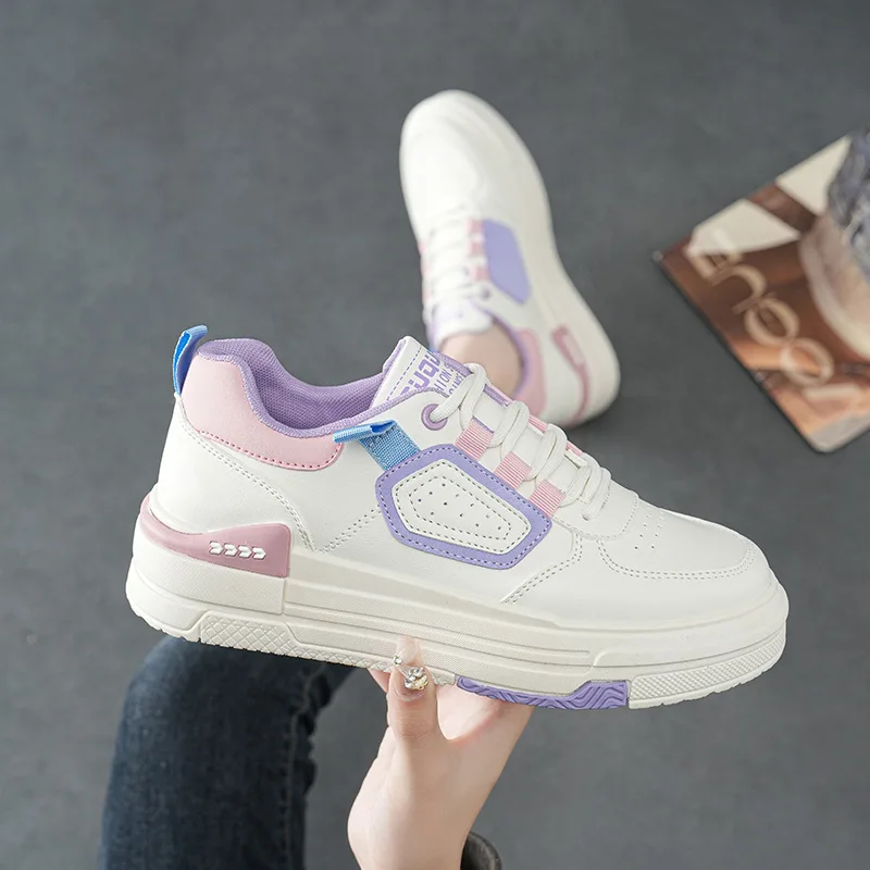 2023 Women's Casual Shoes New Spring Fashion Colored White Breathable Lace up Sports Shoes Comfortable Vulcanized Shoes
