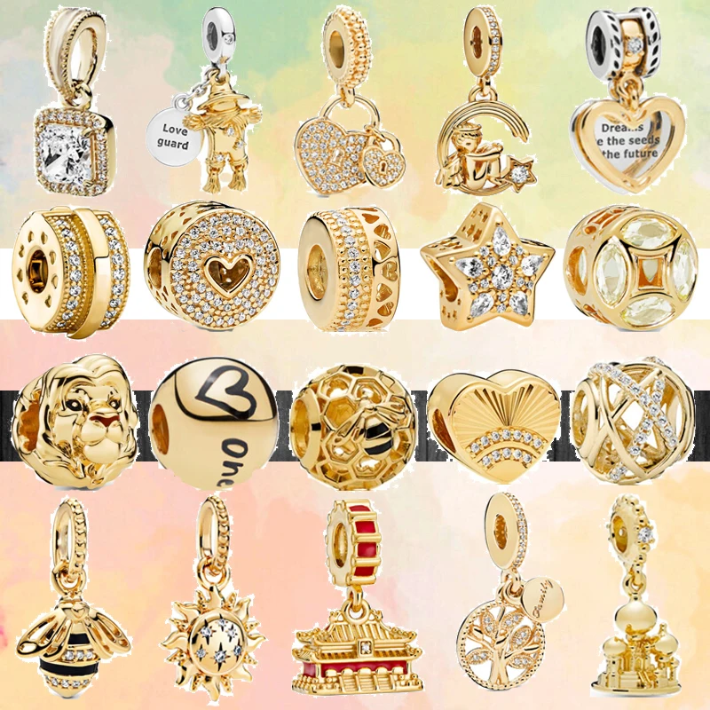 

Новинка 2022, золотистые бусины с подвесками в виде солнца, дворца, ангела, пчелы, сверкающие ажурные бусины, подходят для оригинального брасл...