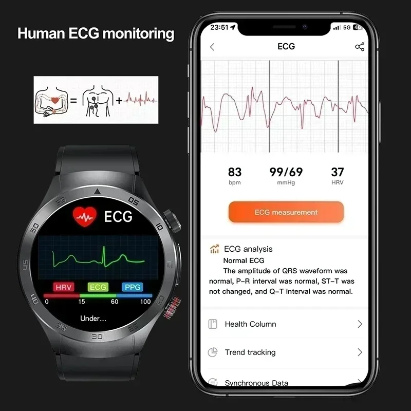 Смарт-часы мужские с тремя измерениями пульса уровня сахара в крови и мочевой