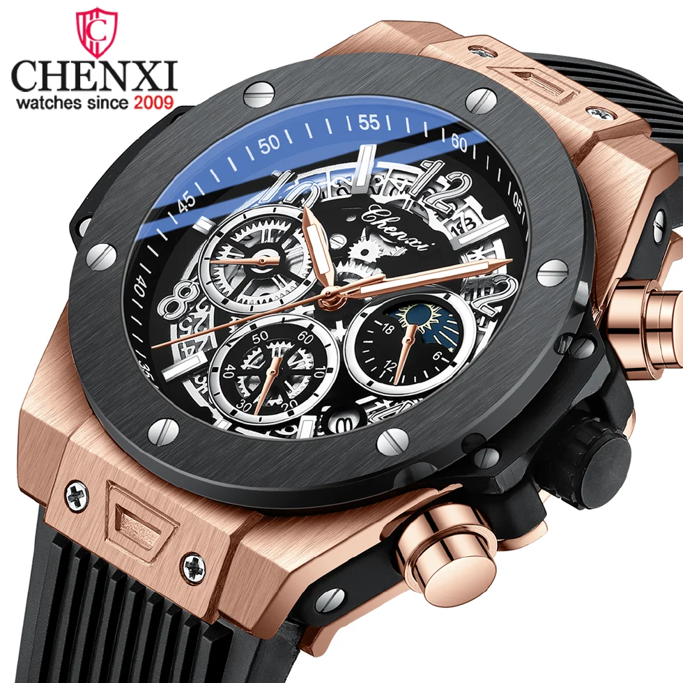 

Мужские часы CHENXI, модные деловые светящиеся водонепроницаемые военные наручные часы с хронографом, Мужские кварцевые спортивные часы с дат...