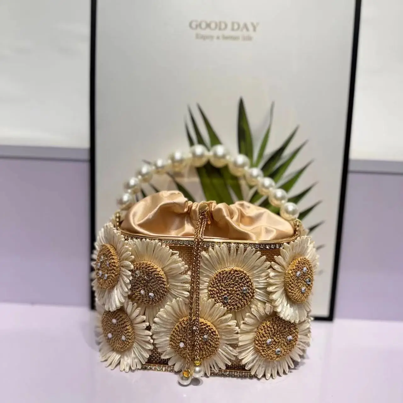 Однотонная Цветочная аппликация металлическая клетка Роскошная вечерняя сумка