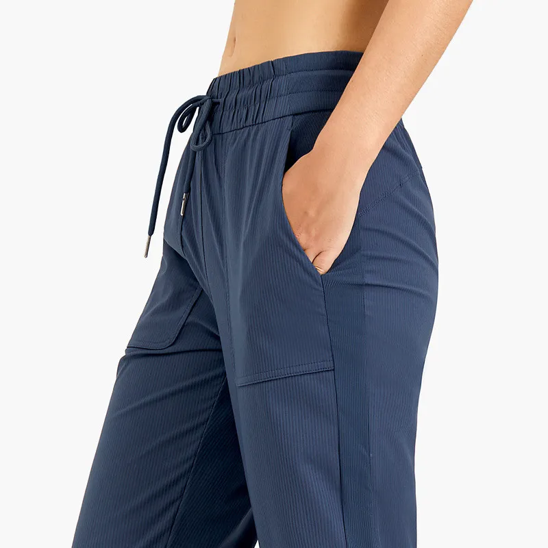Solid Color Women Sport Pant Jogging Workout Training Breathable Drawstring Fitness Yoga Legging Feet Loose Trousers With Pocket