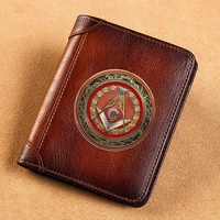 high quality genuine leather wallet masonic master mason symbol printing standard purse bk3484