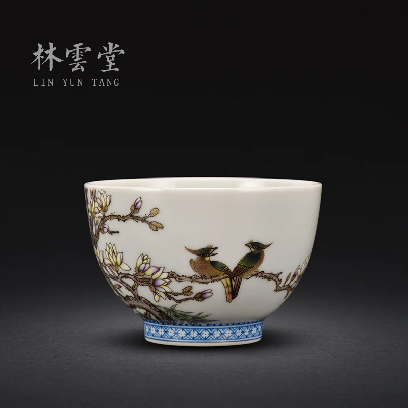 

|Hand painted Magnolia bird pastel Master Cup single cup Jingdezhen handmade ceramic Kung Fu tea cup lyt9077