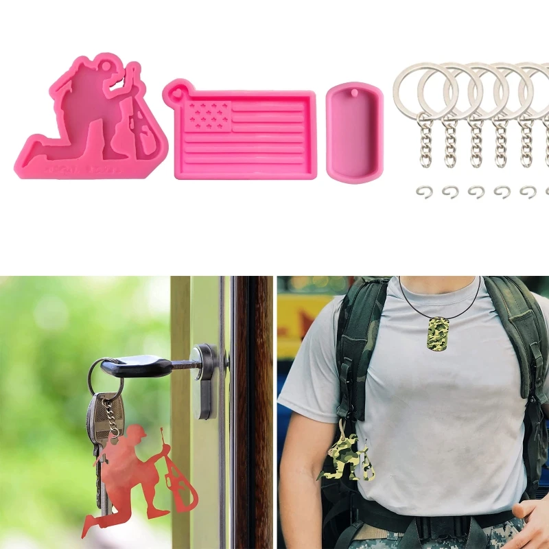 

3Pcs Silicone Molds for DIY Chocolate Cake Topper Decoration Fondant American Flag Dog Tag Soldier Mold 6pcs Keychains