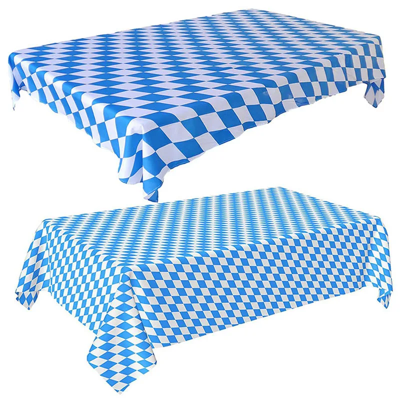 

Oktoberfest Disposable Tablecloth Bavarian Flag Check German Beer Festival Decor Blue White Table Cover Home Party Supplies