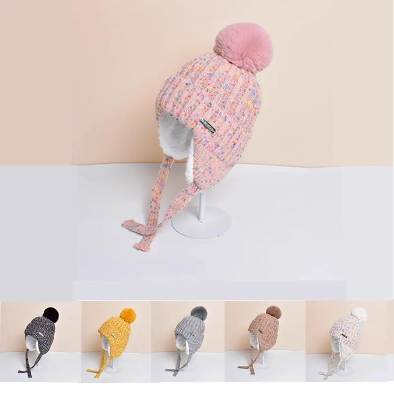 wa zimowa czapka ochronna na uszy Kobiety Outdoor Trapper Earflap Ski Cap Fur Pompom Russain Lei Feng Hats Kobieca wełniana gruba ciepła
