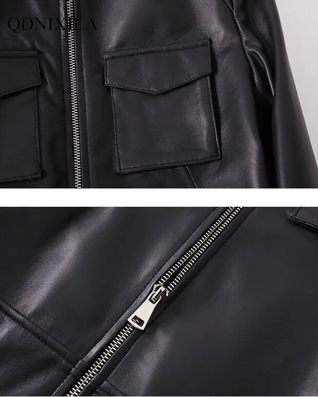Jacket Women  Autumn Winter New Style Imitation Leather Jacket Coats Short Stand Collar Motorcycle Slim Leather Jacket for Women