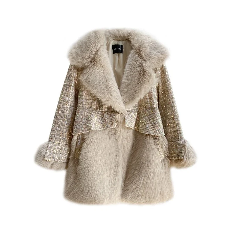 New Sequin Fashion Ladies Coat Fur Ladies Coat Winter Warm Coat
