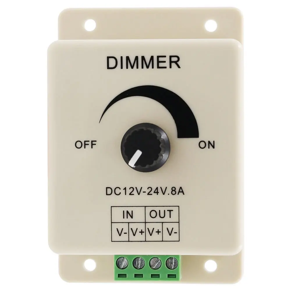 

Single Color LED Dimmer Switch DC 12V/24V 8A Adjustable Brightness Lamp Bulb Strip Driver Light Power Supply Controller