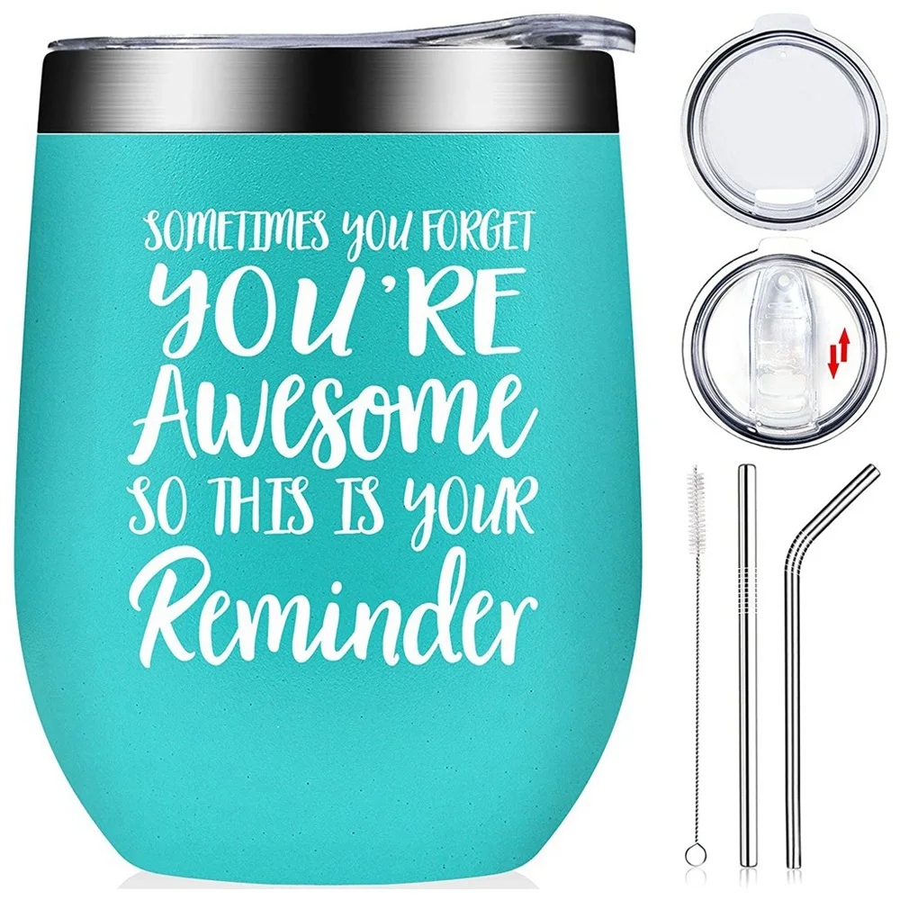 

12 Oz Stainless Steel Wine Tumbler Set, Retirement Gifts for Women, Best Friend Gift for Women, You'Re Awesome-Green