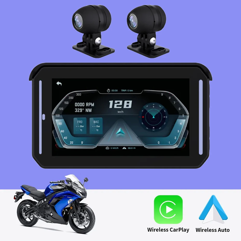 

5-дюймовый GPS-навигатор для мотоцикла видеорегистратор Портативный беспроводной Apple Carplay Android автомобильный экран HD IP65 Водонепроницаемый автомобильный монитор