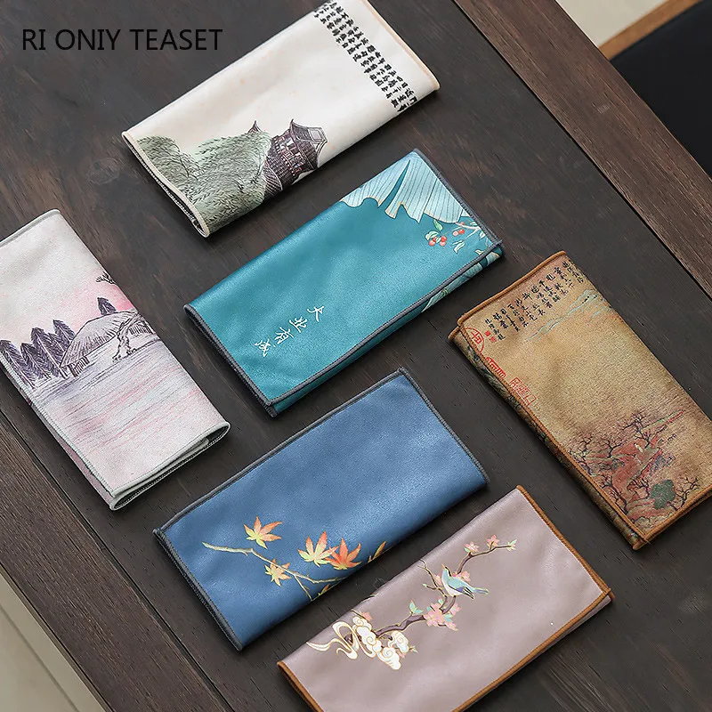

Boutique Painted Landscape Pattern Tea Towel Plush Absorbent Water Rag Thickened Tea Napkins Cloth Chinese Tea Set Accessories
