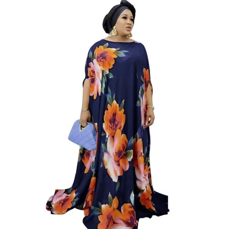 

Boubou African Dress Women Batwing Sleeve Loose Africa Clothing 2022 Fashion Floral Print Bazin Riche Dashiki Robe African Dress