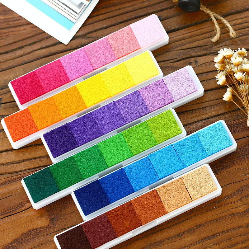 

Kawaii Gradient Inkpad 6 Colors Oil Based Rubber Stamp Ink Pad DIY Finger Painting Journal Planner Stationery for School Office
