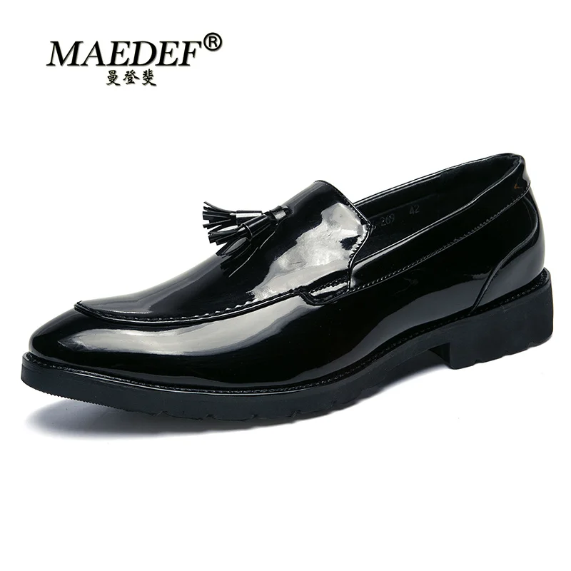 

MAEDEF Classic Trend Men's Leather Dress Shoes New Men Business Formal Shoes Black Golden Casual Tassel Flats Driving Shoe 38-44