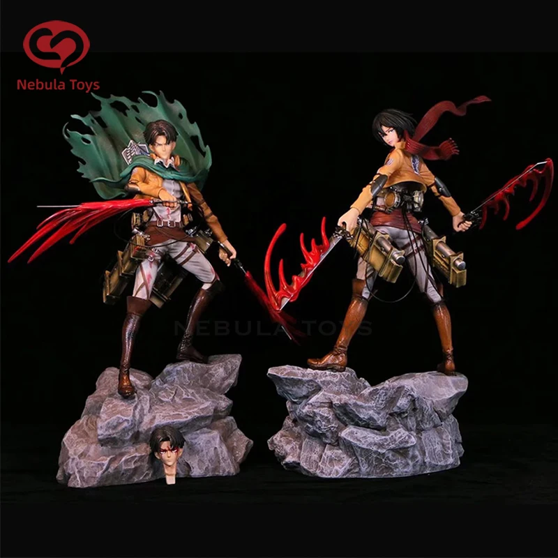 

Attack On Titan Anime Figure 35cm Battle Levi 2 Head Mikasa Ackerman Figurine Swords Pvc Statue Collectible Model Decor Toy Gift