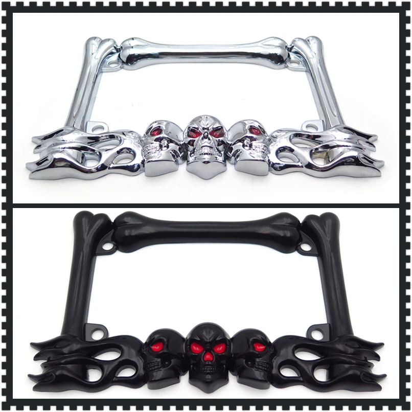 Cruiser Accessories Skull & Flame Motorcycle License Plate Frame (chrome) Black For Harley Davidson