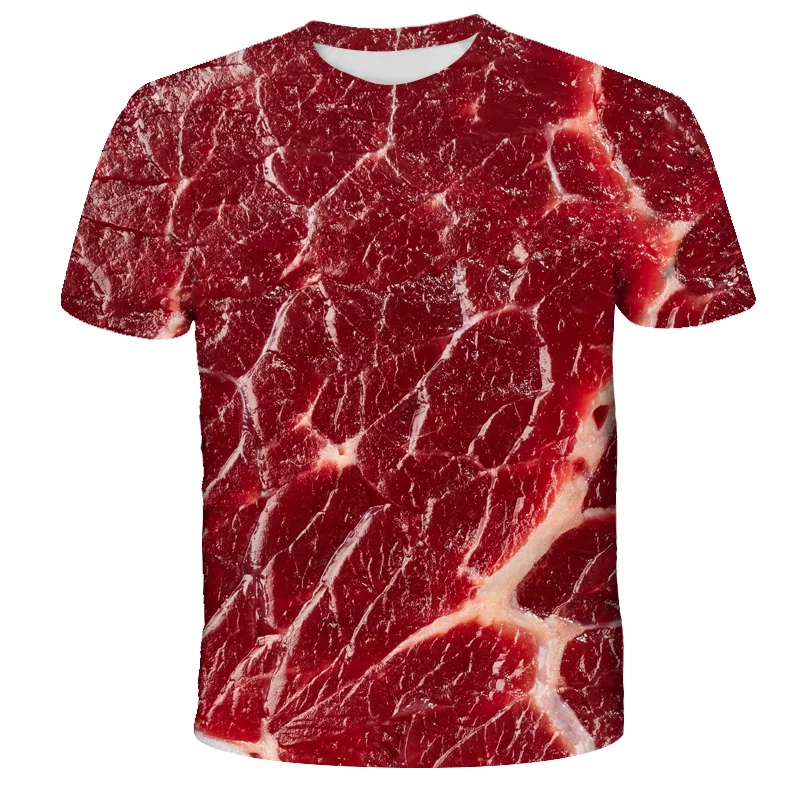 

3D Pork Belly T-Shirt Delicacy Print Clothes Girl 3D Noodle Pizza Burger T-Shirt Children Summer Clothes T-Shirt Boys Kids Tops
