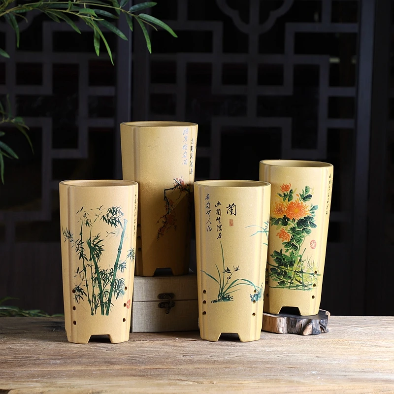 Flower Pot Handmade Collection Carved Bonsai Rctangle