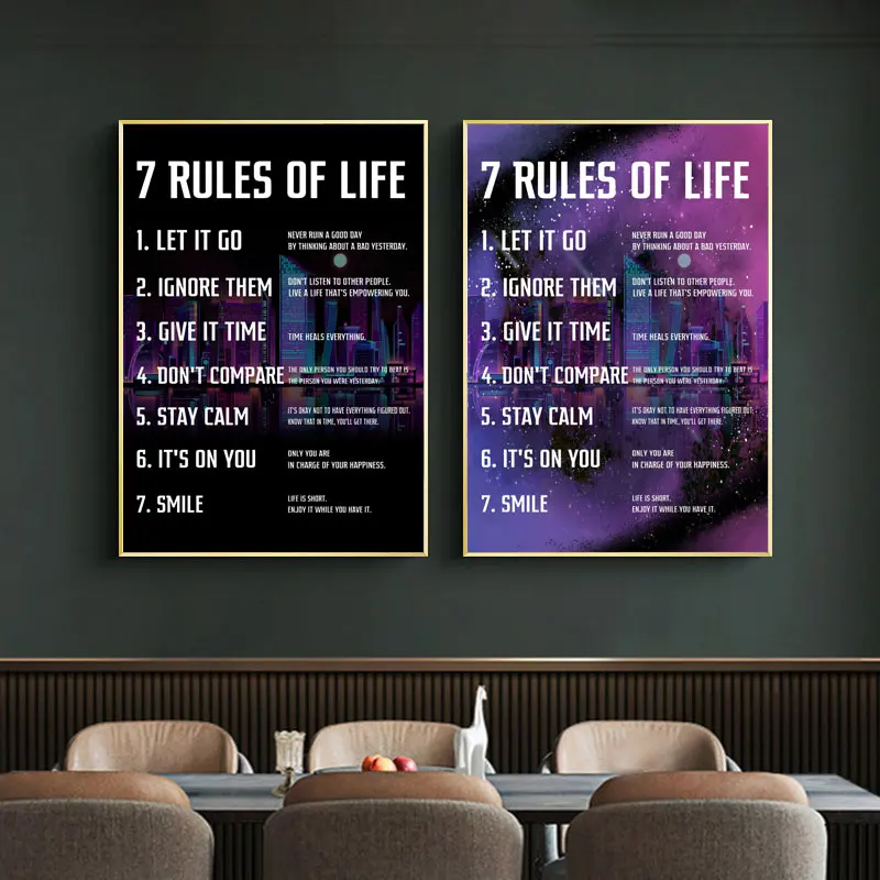 

7 Rules of Life Motivational Quote Canvas Painting Inspirational Art Prints and Posters Wall Pictures for Living Room Home Decor
