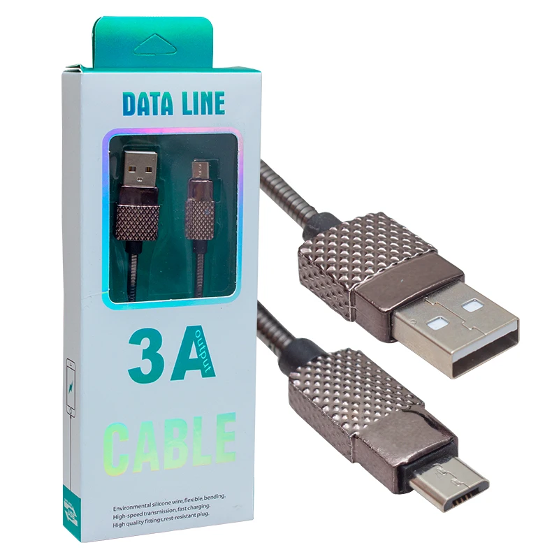 Туда 3 А Металлический пружинный MICRO USB кабель для передачи данных и зарядного