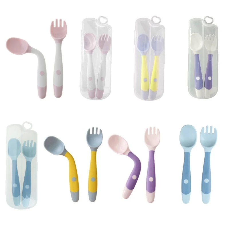 

Baby Children Spoon Fork Set Soft Bendable Scoop Fork Kit Tableware Toddler Training Feeding Cutlery