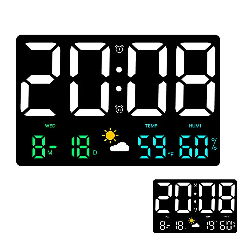 

Digital Wall Clock 9.8" LED Display Adjustable Brightness Clock With Temperature Humidity Alarm Clock For Bedroom Office