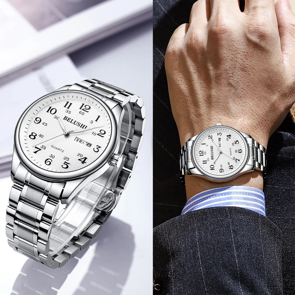 Quartz Watch For Men Women Large Digital Dial Silver Stainless Steel Fashion Elegant His Hers Watch Sets Gifts Items For Parents