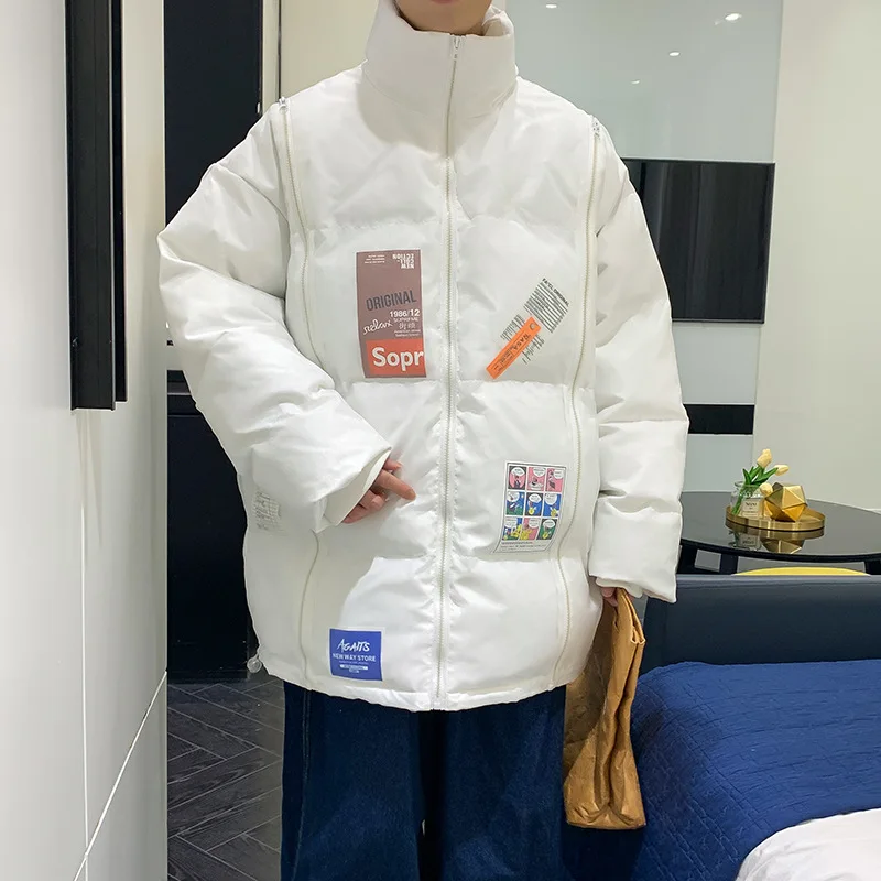 Winter New Men Padded Cotton Jacket Coat Oversized 4XL Outerwear Unisex Warm Quilted Parka Japanese Basic Puffer Jacket Men