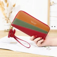 women wallet pu leather redbluepinkblack card holder double zipper long female wallet color matching cell phone bag lady 2022