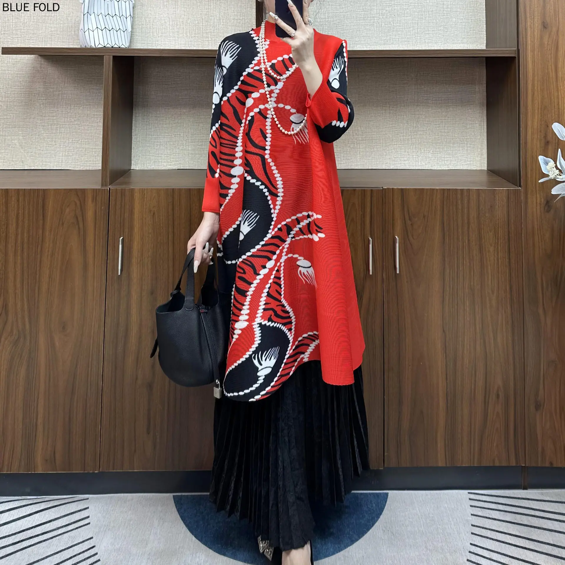 MIYAKE новое популярное женское платье большого размера тонкое средней длины