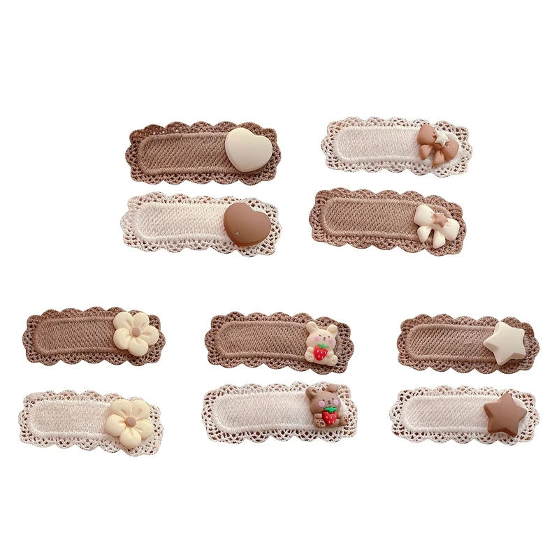

57EE 1 Pair Children Cartoon Knitted Hair Clips Cute Lace Bows Flower Bangs Hairpins