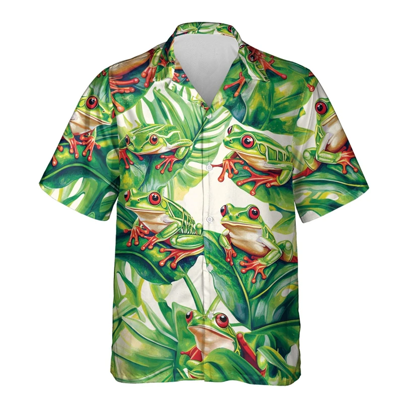 Гавайские рубашки с 3D принтом лягушки для мужчин свободные блузки коротким