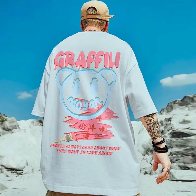 

Oversize national tide T-shirt men's short sleeve ins Hong Kong wind loose tide brand 2021 bear lovers' summer tide