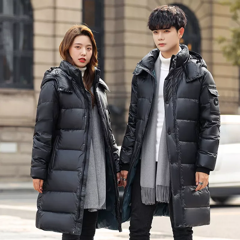 2022New Red Winter Coat Men's Women  90% White Duck Down  Thick （Winter) Warm X-Long  Jacket  Fashion Hooded Cold Resistan
