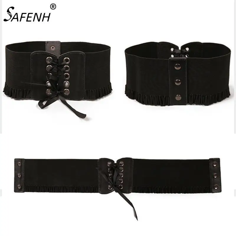 

Wide Elastic Corset Waistband Corset Around Cinch Fashion Women Lady Stretch Buckle Waist Belt PU Leather Tie Bowknot Korea