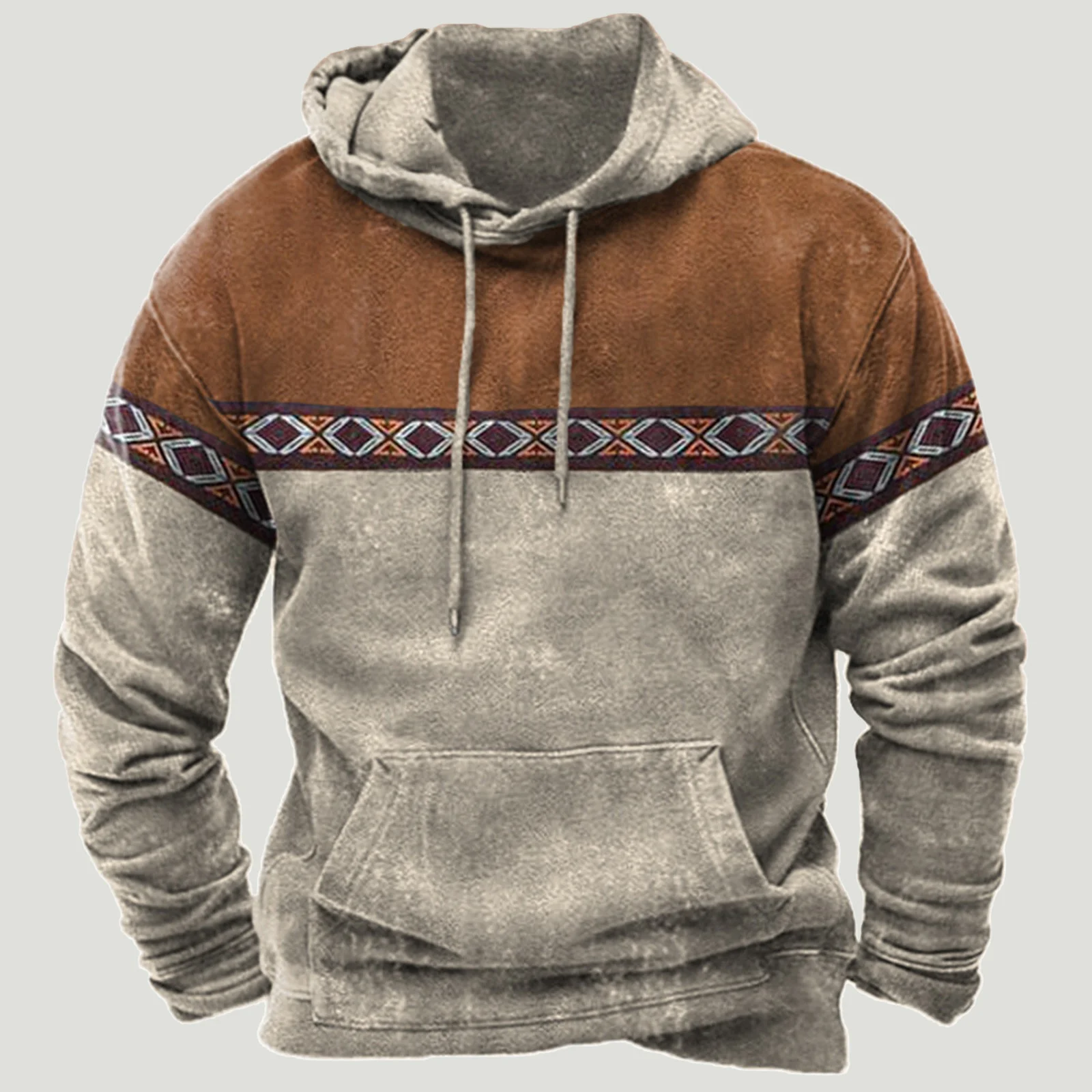 

Ethnic Hoodies Men's Clothing Style Patchwork Autumn Winter Fashion Casual Hooded Sweatshirts Drawstring Sweatershirt